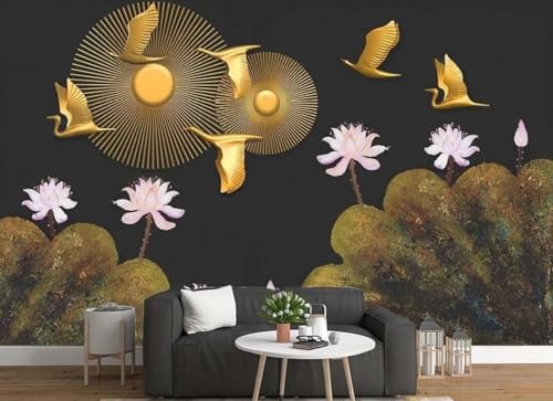 CLVIUJLBKLKSDD Fototapete 3D Effekt Lotusblumen 300cmx210cm Goldene Lotusblätter mit fliegenden Kranichen Schlafzimmer Wohnzimmer Wanddeko, Wandbild, Wandtapete CLVIUJLBKLKSDD Fototapete 3D Effekt Lotusblumen 300cmx210cm Goldene Lotusblätter mit fliegenden Kranichen Schlafzimmer Wohnzimmer Wanddeko, Wandbild, Wandtapete von CLVIUJLBKLKSDD