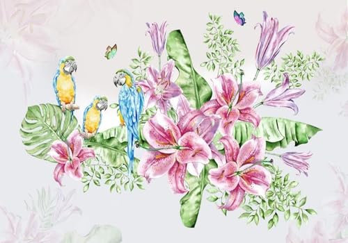 CLVIUJLBKLKSDD Fototapete 3D Effekt Rote Blumen 200cmx140cm Lilie, Schildkrötenblätter und Papageien Schlafzimmer Wohnzimmer Wanddeko, Wandbild, Wandtapete CLVIUJLBKLKSDD Fototapete 3D Effekt Rote Blumen 200cmx140cm Lilie, Schildkrötenblätter und Papageien Schlafzimmer Wohnzimmer Wanddeko, Wandbild, Wandtapete von CLVIUJLBKLKSDD