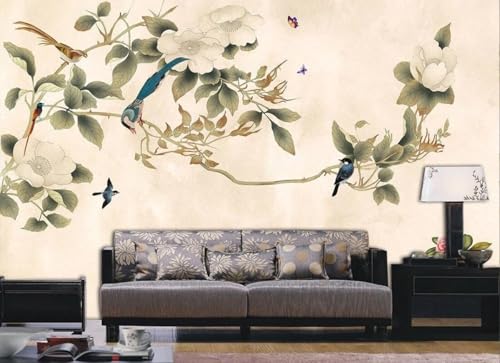 CLVIUJLBKLKSDD Fototapete 3D Effekt Weiße Magnolienblüten 300cmx256cm Gongbi-Blumen- und Vogelmalerei Schlafzimmer Wohnzimmer Wanddeko, Wandbild, Wandtapete von CLVIUJLBKLKSDD