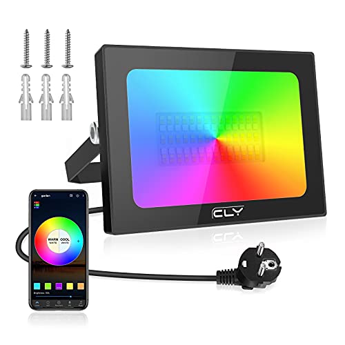 CLY 42W RGB Strahler, 1 Stück LED Strahler Außen Bluetooth APP Steuerung Fluter Beleuchtung, Million Farben Dimmbar Smart Flutlichtstrahler, IP66 Wasserdicht Außenstrahler Flutlicht von CLY