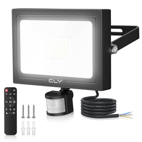 CLY 60W LED Strahler mit Bewegungsmelder Außen Fernbedienung 5640LM 6500K Kaltweiß LED Fluter mit Sensor IP66 Wasserdicht Außenstrahler 4 Modi 10 Helligkeitsstufen Scheinwerfer für Garage Garten Hof von CLY