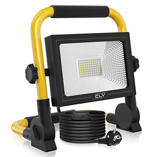 CLY Baustrahler 60W LED Flutlicht 5200LM 6500K Kaltweiß Tragbare LED Arbeitsleuchte IP66 Wasserdicht Arbeitslicht mit 5M Kabel Schalter Arbeitsscheinwerfer für Werkstatt Baustelle Garage von CLY