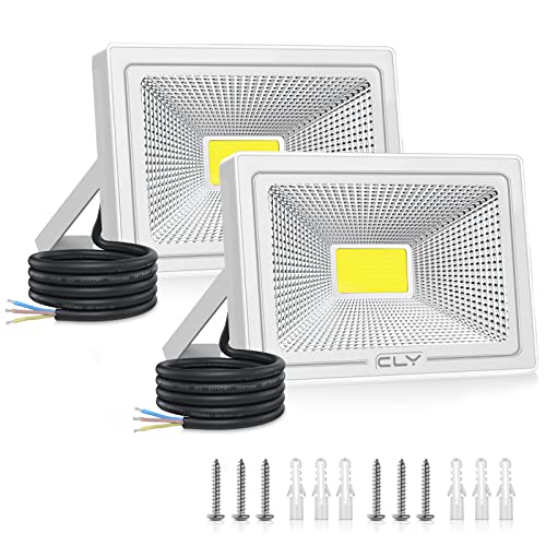 CLY LED Strahler Außen, 50W LED Strahler, 2 Stück Superhell 4300LM LED Scheinwerfer, 6500K Kaltweiß IP66 Wasserdicht LED Außenstrahler für Hinterhof, Auffahrt,Garage, Flur, Garten von CLY