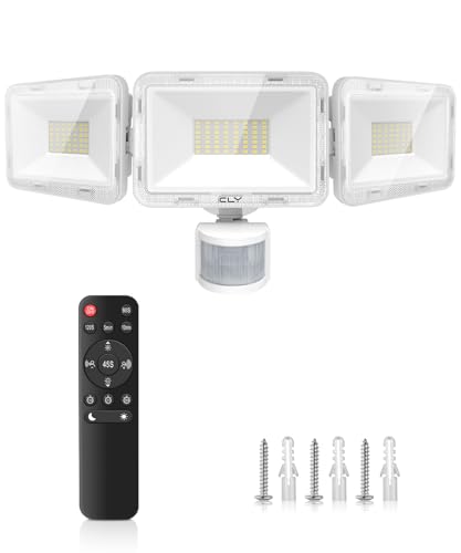 CLY LED Strahler mit Bewegungsmelder Fernbedienung 70W, 6580LM 6500K Kaltweiß Außenstrahler mit verstellbaren 3 Köpfe LED Fluter IP66 Wasserdicht Scheinwerfer Flutlicht für Garage Terrasse von CLY