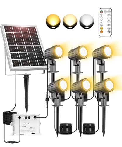 CLY Solar Gartenleuchte, Solarleuchten für außen mit Fernbedienung 2700K 4000K 6000K 2 Dynamische Modi Solarstrahler 3 Helligkeit 6000mAh Timing-Funktion Gartenbeleuchtung IP66 Wasserdicht für Garten von CLY