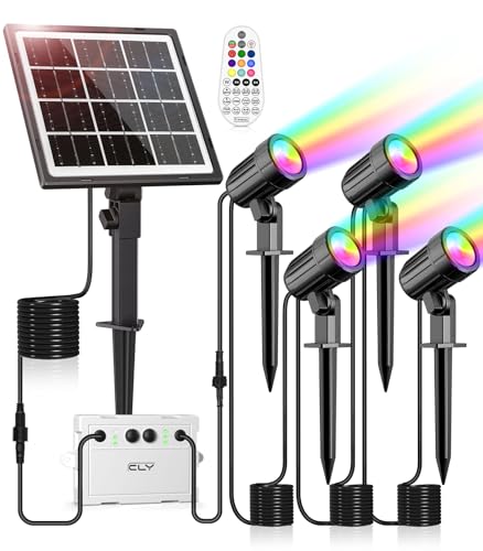 CLY Solar RGB Strahler, RGB Solarleuchte mit Fernbedienung IP66 LED Strahler 10 Farben 6 Helligkeit 30 Dynamische Modi Dimmbar Flutlicht Timer Memory-Funktion Farbwechsel Strahler für Garten 4 in 1 CLY Solar RGB Strahler, RGB Solarleuchte mit Fernbedienung IP66 LED Strahler 10 Farben 6 Helligkeit 30 Dynamische Modi Dimmbar Flutlicht Timer Memory-Funktion Farbwechsel Strahler für Garten 4 in 1 von CLY