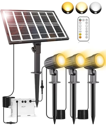 CLY Solar Strahler, Gartenleuchte Solar außen mit Fernbedienung 2700K 4000K 6000K 2 Dynamische Modi Solarlampen IP66 Wasserdicht Solarleuchten 5000mAh Timing-Funktion Gartenbeleuchtung für Garten von CLY