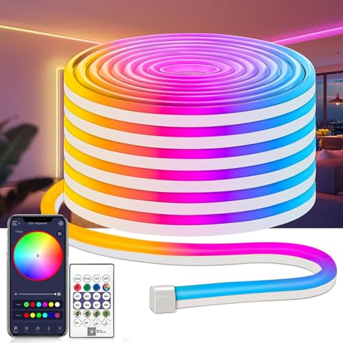 CLYCTIP Neon LED Strip, 5M Flexible LED Streifen mit Timer Fernbedienung,Musik Sync,APP Gesteuert, LED Schlauch für Schlafzimmer Raum und Außendekoration von CLYCTIP