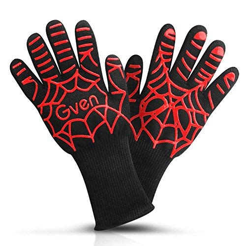 Grillhandschuhe Hitzebeständig bis 800°C, Ofenhandschuhe Topfhandschuhe Feuerfeste Handschuhe BBQ Handschuhe Kochhandschuhe Backhandschuhe Backofenhandschuhe (rot) von CLYCTIP