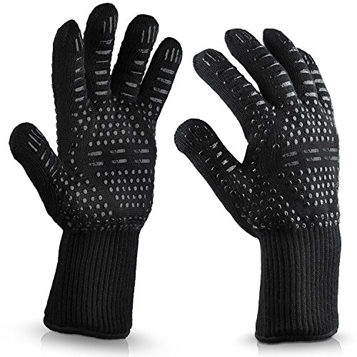 Grillhandschuhe Hitzebeständig bis 800°C, Ofenhandschuhe Topfhandschuhe Feuerfeste Handschuhe BBQ Handschuhe Kochhandschuhe Backhandschuhe Backofenhandschuhe (schwarz) von CLYCTIP