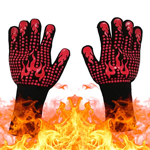 Grillhandschuhe Hitzebeständig bis 800°C, Ofenhandschuhe Topfhandschuhe Feuerfeste Handschuhe BBQ Handschuhe Kochhandschuhe Backhandschuhe Backofenhandschuhe (schwarz1) von CLYCTIP