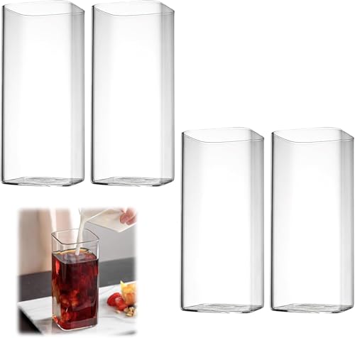 CLZEPHYR 4 Stück 13 Oz Klare Trinkgläser 400ml Dünne Quadratische Wassergläser Set Longdrinkgläser Elegante Bargläser Gläser für Wasser, Saft, Bier Getränke Cocktails, Drink, Party, Modernes Design von CLZEPHYR