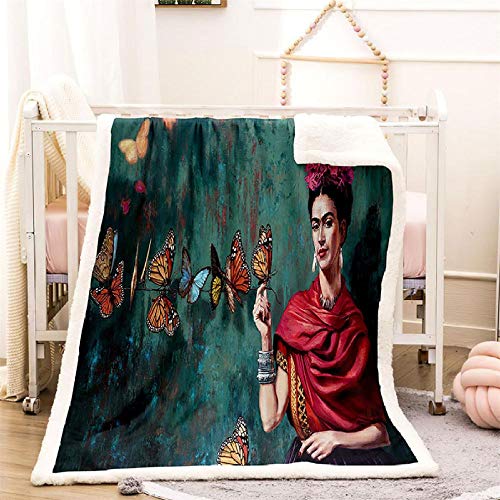 CLZHAO Sherpa Decke Kuscheldecke 130x150cm Frida Kahlo Porträt Flanell Flauschige Weich Warm Fleecedecke Sofadecke Couchdecke Mikrofaserdecke TV Decke Wohndecke von CLZHAO