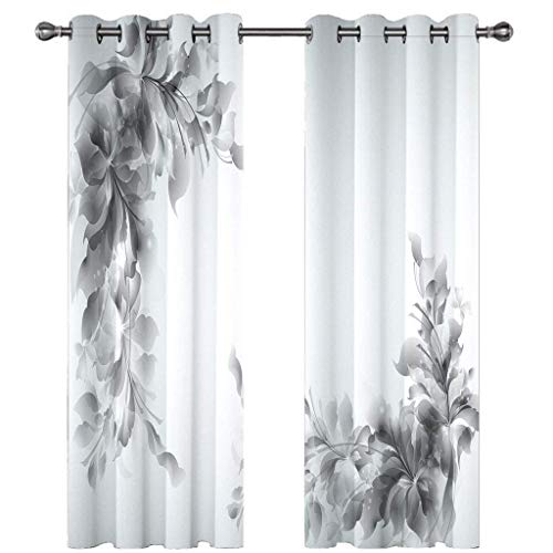 2Er Set Gardinen Blickdicht 3D Schwarz-Weißes Blumenmuster Druck Verdunkelungsvorhang Mit Ösen - Thermo Vorhänge Für Schlafzimmer Wohnzimmer, Vorhang Kinderzimmer Mädchen Junge H 230 x B 264 cm von CLZLH