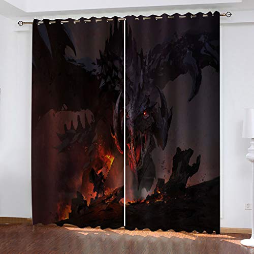 Blickdichter Vorhang 3D Schwarzer Tieradler Druck Verdunklungsvorhänge Mit Ösen, Thermogardine 2Er Set Für Wohnzimmer Schlafzimmer Fensterdekoration Kinderzimmer Junge Mädchen H 260 x B 280 cm von CLZLH