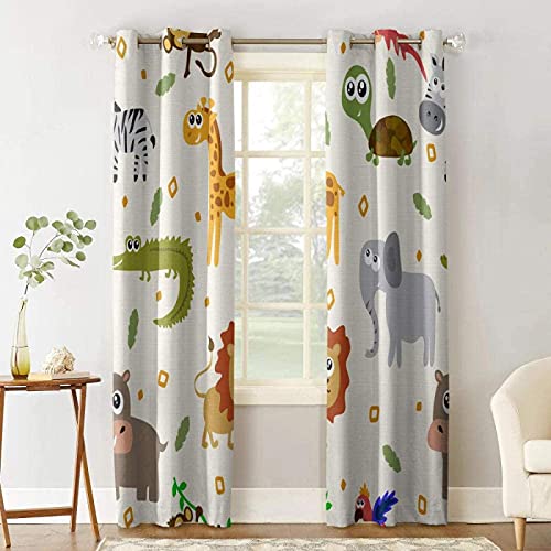 CLZLH Vorhänge Blickdicht Verdunkelungsvorhang Gardinen Mit Ösen 117X230Cm（B X H） 3D Musterdruck Cartoon Löwe Giraffe Elefant Schlafzimmer Wohnzimmer Ösenschal 2Er Set Schallschutz Vorhang von CLZLH