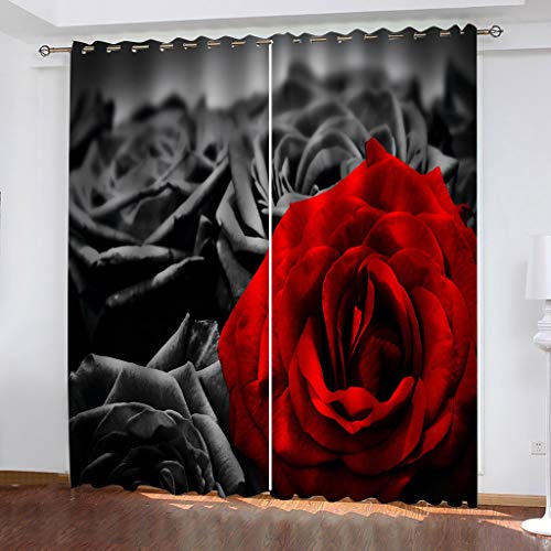 Gardinen Mit Ösen Schlafzimmer Verdunkelungsvorhang 3D Rotgraue Rose Muster Blickdicht Vorhang H 230 x B 264 cm, Wohnzimmer Fensterdekoration Thermogardine 2 Stücke von CLZLH