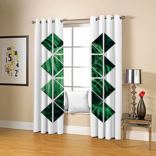 Vorhänge Blickdicht 2Er Set Digitaldruck 3D Grüne Blätter Kreativ Thermogardine Mit Ösen, Verdunkelungsvorhang Kinderzimmer Junge Mädchen, Schlafzimmer Wohnzimmer Fensterdekoration H 260 x B 280 cm von CLZLH