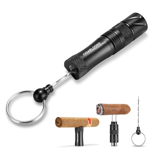 CLZOONG 4 in 1 Tragbare Edelstahl Zigarrennadel Zigarrennadel und Zigarrenhalter mit Schlüsselring (Schwarz) von CLZOONG