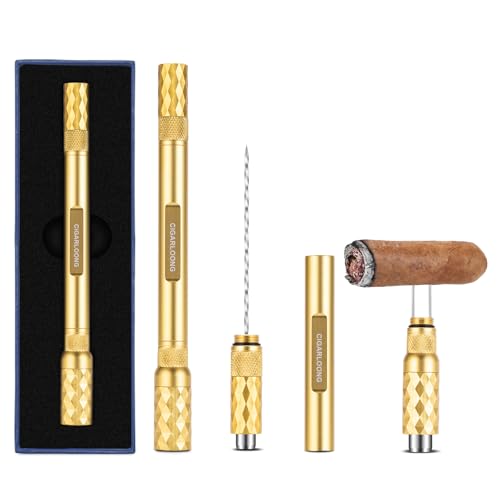 CLZOONG Zigarren Punch 4-in-1 Zigarrenstanzer Draw Enhancer Tool mit Dual-Size Zigarrenpunsch Drill Zigarrenschneider Edelstahl Twin Nubber für Blockage Zigarre Zubehör (Gold) von CLZOONG
