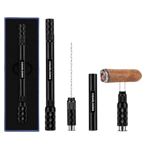 CLZOONG Zigarren Punch 4-in-1 Zigarrenstanzer Draw Enhancer Tool mit Dual-Size Zigarrenpunsch Drill Zigarrenschneider Edelstahl Twin Nubber für Blockage Zigarre Zubehör (Schwarz) von CLZOONG