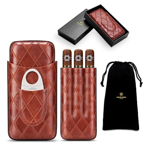 CLZOONG Zigarrenetui Leder Reise Humidor für 3 Röhren, Reise Zigarrenetui Tragbarer Zigarren Humidor Box mit Zigarrenschneider aus Edelstahl, Samttasche und Geschenkbox für Draußen, Braun CLZOONG Zigarrenetui Leder Reise Humidor für 3 Röhren, Reise Zigarrenetui Tragbarer Zigarren Humidor Box mit Zigarrenschneider aus Edelstahl, Samttasche und Geschenkbox für Draußen, Braun von CLZOONG