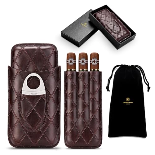 CLZOONG Zigarrenetui Leder Reise Humidor für 3 Röhren, Reise Zigarrenetui Tragbarer Zigarren Humidor Box mit Zigarrenschneider aus Edelstahl, Samttasche und Geschenkbox für Draußen, Kirschfarbe CLZOONG Zigarrenetui Leder Reise Humidor für 3 Röhren, Reise Zigarrenetui Tragbarer Zigarren Humidor Box mit Zigarrenschneider aus Edelstahl, Samttasche und Geschenkbox für Draußen, Kirschfarbe von CLZOONG