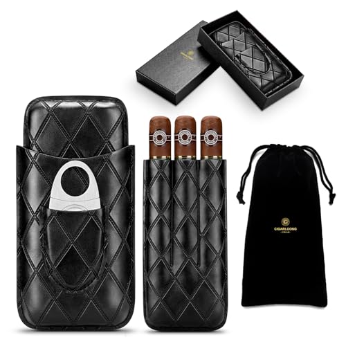 CLZOONG Zigarrenetui Leder Reise Humidor für 3 Röhren, Reise Zigarrenetui Tragbarer Zigarren Humidor Box mit Zigarrenschneider aus Edelstahl, Samttasche und Geschenkbox für Draußen, Schwarz CLZOONG Zigarrenetui Leder Reise Humidor für 3 Röhren, Reise Zigarrenetui Tragbarer Zigarren Humidor Box mit Zigarrenschneider aus Edelstahl, Samttasche und Geschenkbox für Draußen, Schwarz von CLZOONG
