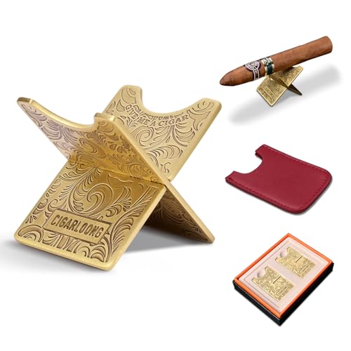 CLZOONG Zigarrenhalter Faltbarer Edelstahl Zigarrenständer mit exquisiten geschnitzten Muster Reise Zigarrenrest (Gold2) von CLZOONG