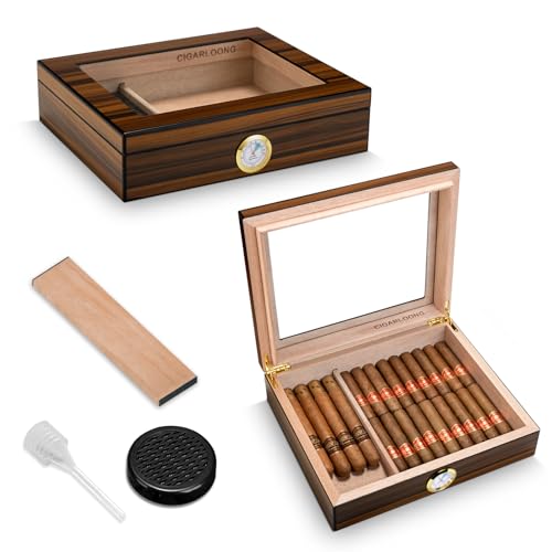 Humidor Zedernholz Humidor aus Zedernholz mit Luftbefeuchter und Hygrometer für Zuhause und Büro, Zigarrenbox für Zigarrenliebhaber (klein) von CLZOONG