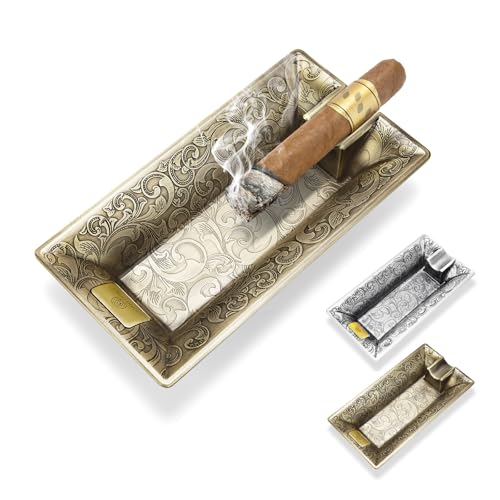 Zigarre Aschenbecher Metall Vintage Große Zigarrenaschenbecher, Zigaretten Aschenbecher Halter für Home Office Desktop Dekoration, Perfekt Zigarre Geschenke für Männer (Gold) von CLZOONG