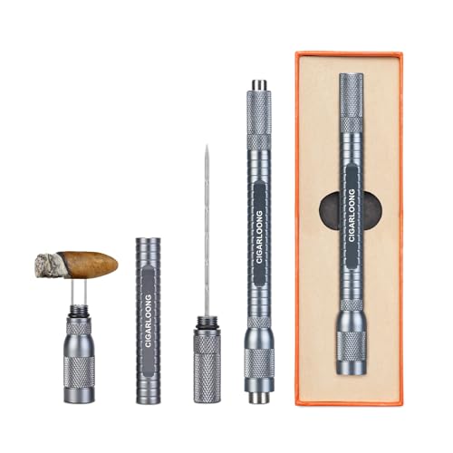 Zigarren Punch 4-in-1 Zigarrenstanzer Draw Enhancer Tool für Dual-Size Zigarrenpunsch, Edelstahl Twin Needle für Blockage mit Geschenkbox (Dunkelblau) von CLZOONG