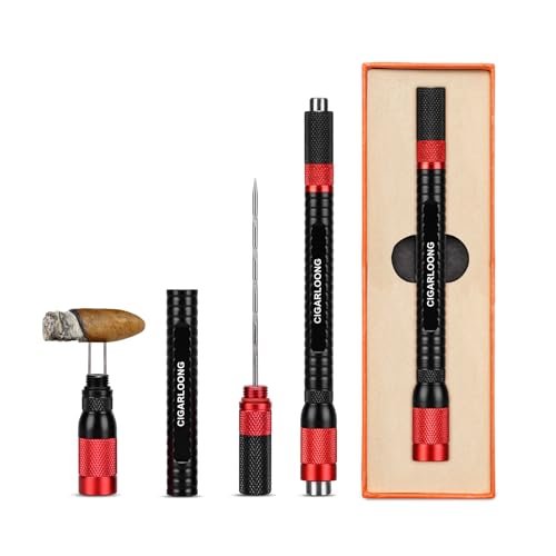 Zigarren Punch 4-in-1 Zigarrenstanzer Draw Enhancer Tool für Dual-Size Zigarrenpunsch, Edelstahl Twin Needle für Blockage mit Geschenkbox (Gelb Rot) von CLZOONG