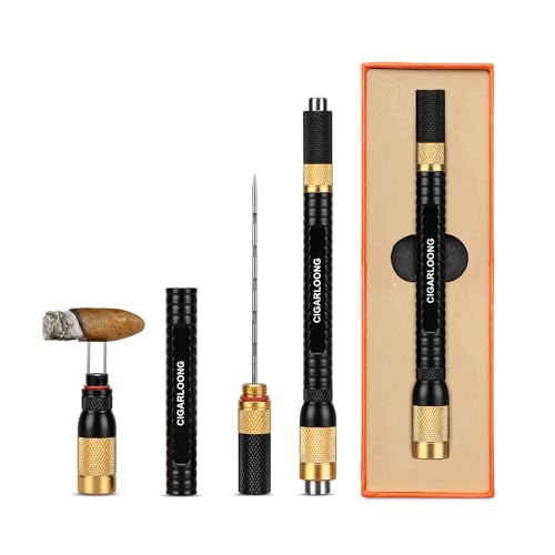 Zigarren Punch 4-in-1 Zigarrenstanzer Draw Enhancer Tool für Dual-Size Zigarrenpunsch, Edelstahl Twin Needle für Blockage mit Geschenkbox (Gelb Schwarz) von CLZOONG