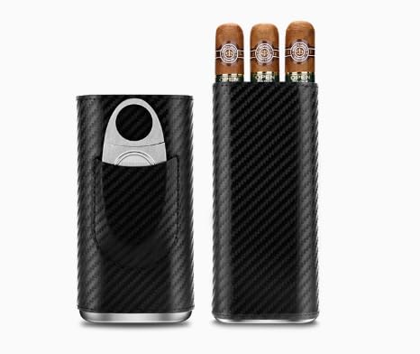 Zigarrenetui Leder Humidor Box mit Zigarrenschneider aus Edelstahl und Futter aus Zedernholz, Tragbares Zigarrenetui für 3 Zigarren, Reise Zigarrenetui für Draußen (Schwarz) von CLZOONG
