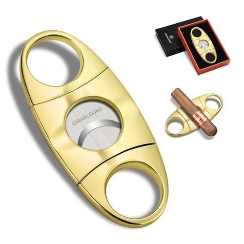 Zigarrenschneider Edelstahl Doppelklinge mit Zigarrenhalter 0,87“ Ringmaß, glatt & Farboptionen (Gold) von CLZOONG