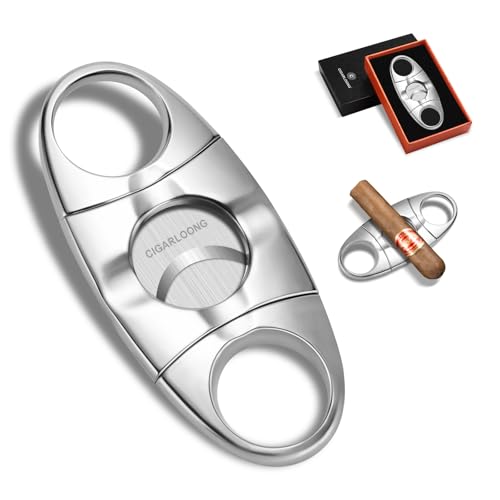Zigarrenschneider Edelstahl Doppelklinge mit Zigarrenhalter 0,87“ Ringmaß, glatt & Farboptionen (Silber) von CLZOONG