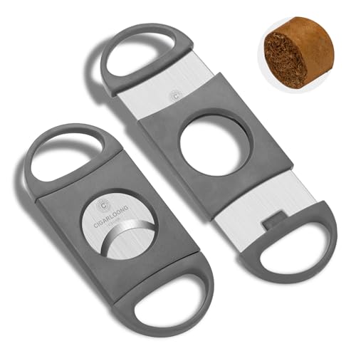 Zigarrenschneider mit scharfer Klinge, Edelstahl und Zigarrenguillotine Plsatic Double Enlarge Schnitt in 62,5 mm Ring Gauge für Zuhause und Outdoor (Grau) von CLZOONG