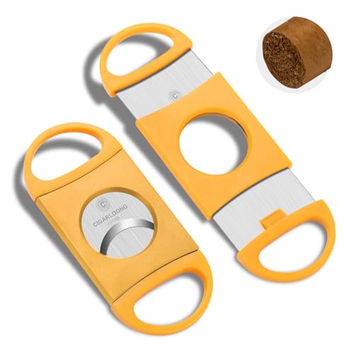 Zigarrenschneider mit scharfer Klinge, Edelstahl und Zigarrenguillotine Plsatic Double Enlarge Schnitt in 62,5 mm Ring Gauge für Zuhause und Outdoor (Orange) von CLZOONG