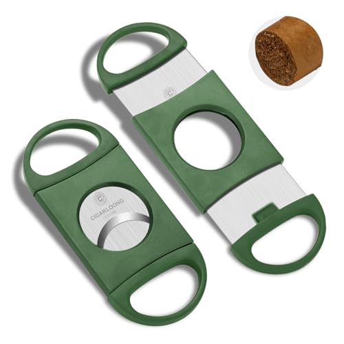 Zigarrenschneider mit scharfer Klinge, Edelstahl und Zigarrenguillotine Plsatic Double Enlarge Schnitt in 62,5 mm Ring Gauge für Zuhause und Outdoor (grün) von CLZOONG