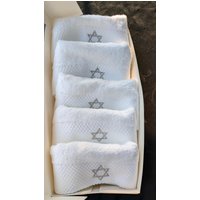 Jejuda 5 | Fünf Netilat Yadayim Handtuch Mit Maguen David Stern. Silberstickerei von CLivingJudaica