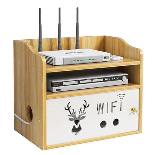 Kabelbox Aufbewahrungsbox for WLAN-Router aus Holz, Set-Top-Box, 3-lagige Reihensteckdosen-Okklusionsbox, kabelloses WLAN-Router-Regal for Schlafzimmer und Wohnzimmer Kabelmanagement Box (Color : WHI von CLoxks