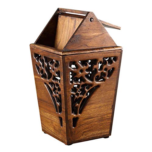 Mülleimer Kosmetikeimer Antike Holz Mülleimer Bach Shake Cover Teak Abfalleimer Hand Hohl Carved Mülleimer Kann Hallenbrenner Mülleimer 3.2 Gallonen Treteimer Bad Mülleimer Abfalleimer von CLoxks