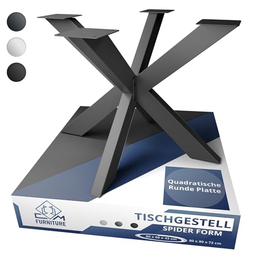 CM Furniture Tischgestell Spider für Runde/Quadratische Platten 43 cm Höhe Tischbeine Metal Weiß H43xB60xL60 cm Einfache Montage Couchtisch, Kaffeetisch, Kreuzgestell Spinnenbeine Gartentisch von CM Furniture