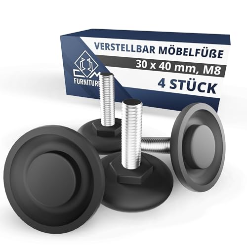 CM Furniture Verstellschraube 4 Stück Stellfüße Möbelfüße Verstellbar Metall M8 x 30 mm Regulierschraube Füße für Möbel, Regulierschraube Justierschraube Schraubfüße höhenverstellbar für Tischbeine von CM Furniture
