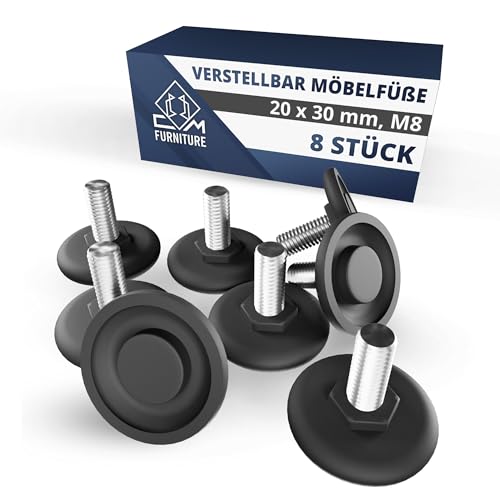 CM Furniture Verstellschraube 8 Stück Stellfüße Möbelfüße Verstellbar Metall M8 x 20 mm Regulierschraube Füße für Möbel, Regulierschraube Justierschraube Schraubfüße höhenverstellbar für Tischbeine von CM Furniture