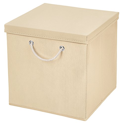 1 Stück Creme Faltbox 30 x 30 x 30 cm Aufbewahrungsbox faltbar mit Kordel und mit Deckel von CM3