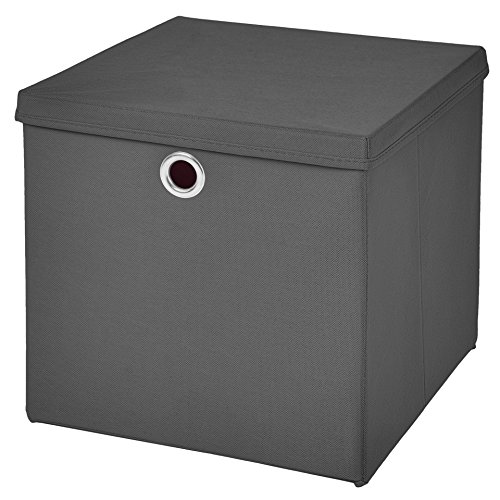 CM3 1 Stück Dunkelgrau Faltbox 32 x 32 x 32 cm Aufbewahrungsbox faltbar mit Deckel von CM3