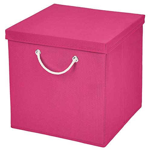 CM3 1 Stück Pink Faltbox 30 x 30 x 30 cm Aufbewahrungsbox faltbar mit Kordel und mit Deckel von CM3