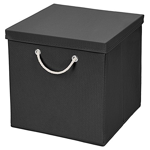 CM3 1 Stück Schwarz Faltbox 30 x 30 x 30 cm Aufbewahrungsbox faltbar mit Kordel und mit Deckel von CM3